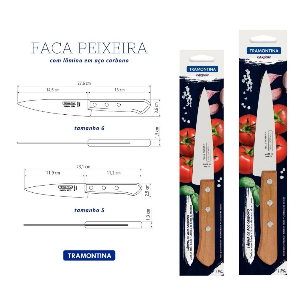 FACA PEIXEIRA COM LÂMINA EM AÇO CARBONO TRAMONTINA em Oferta na Shopee