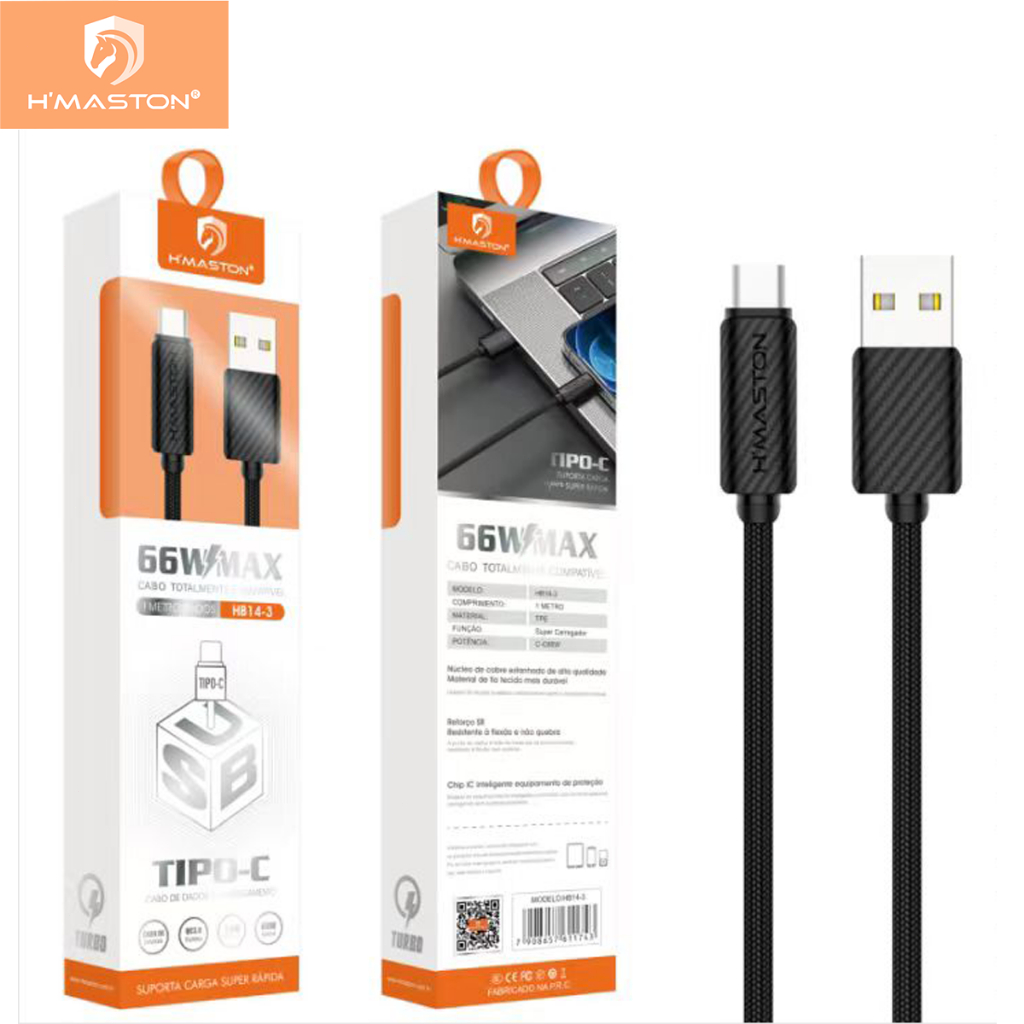 H'maston HB14 Cabo Usb/Lightning/v8/Tipo-c Fast Charging 2m PD 2 Pontas Tipo C/Usb-c Para Lightning em Oferta na Shopee