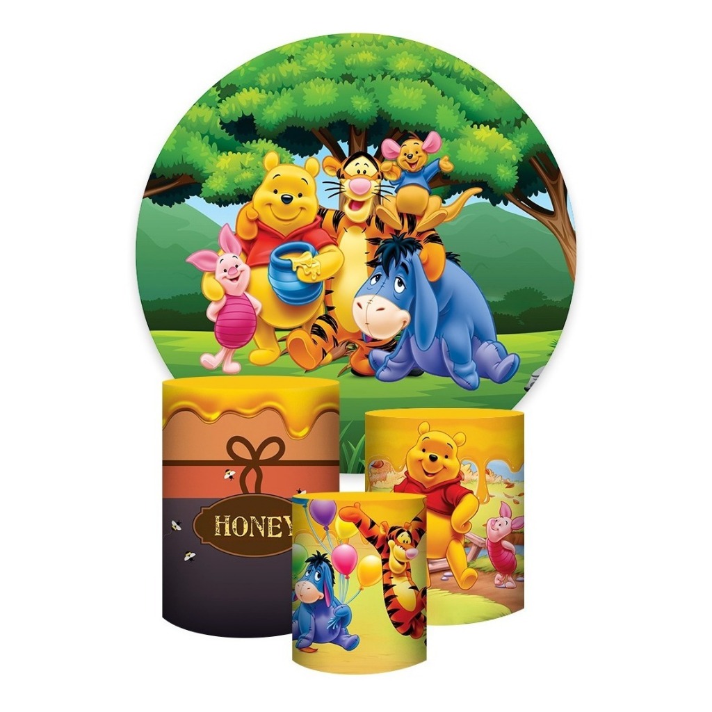 Painel Redondo E Capas De Cilindro Sublimados Ursinho Pooh em Oferta na Shopee