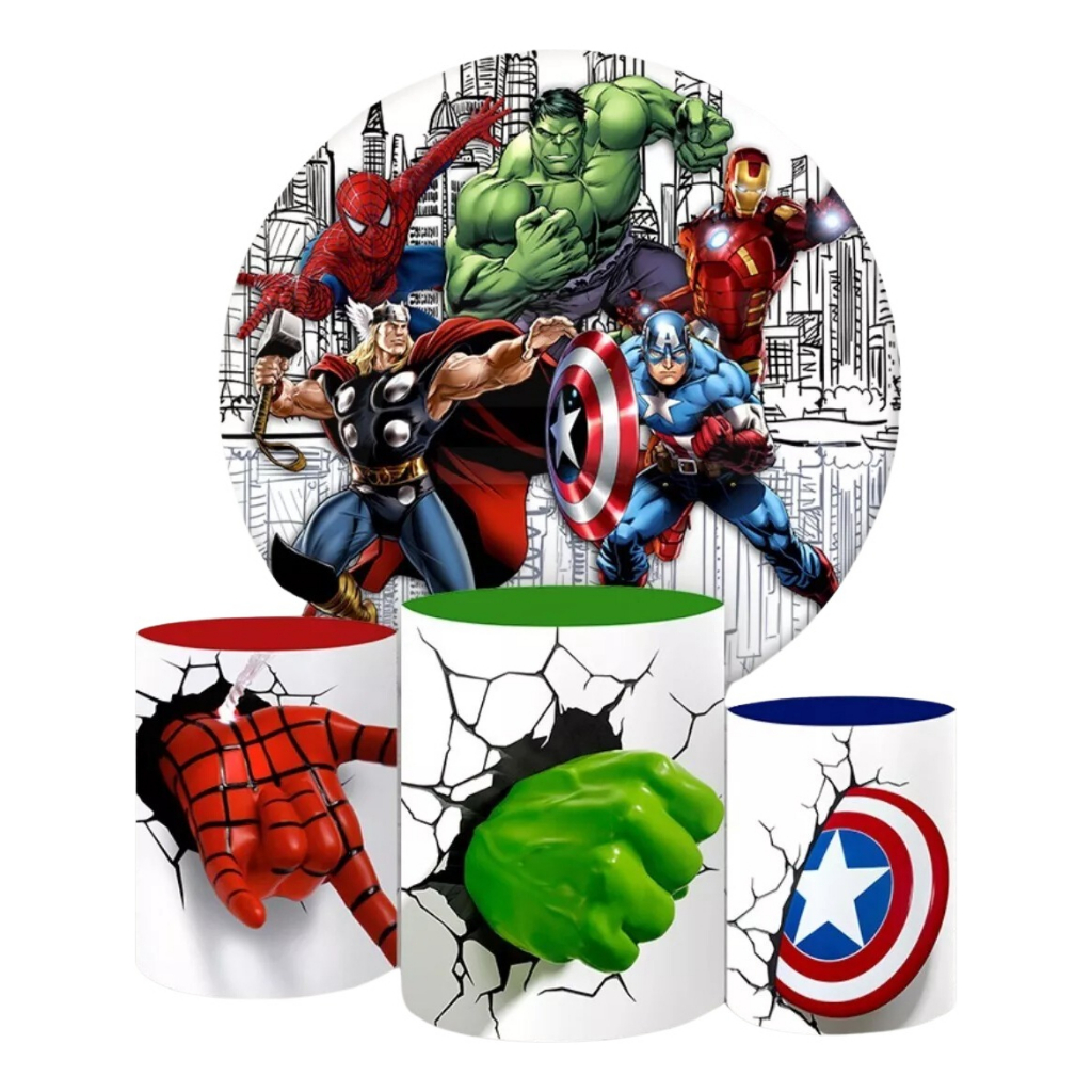 Painel Redondo E Capas De Cilindro Sublimados Super Herois em Oferta na Shopee