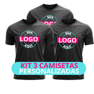 CAMISAS KIT COM 3 UNISSEX ESTAMPAS PERSONALIZADAS 100% ALGODÃO SUA ART LOGO UNIFORME OU FRASE em Oferta na Shopee