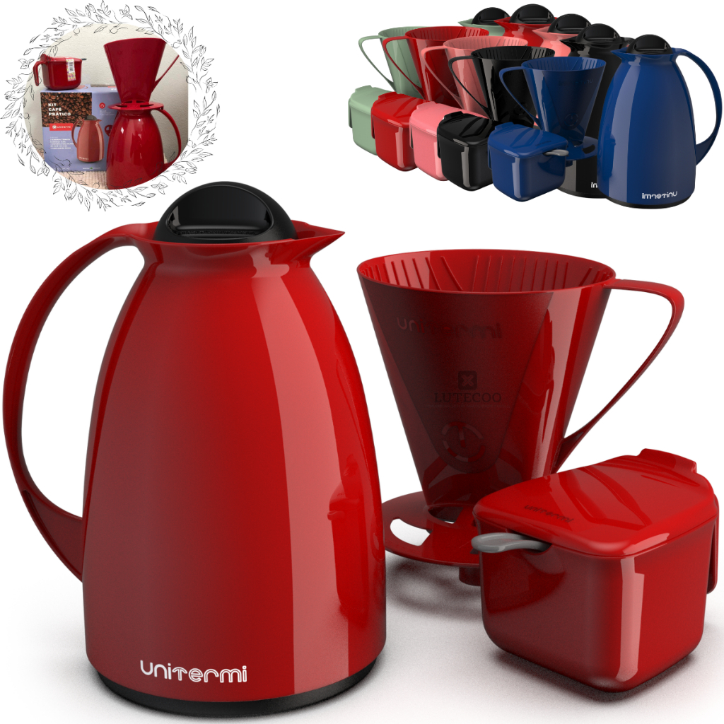 Kit Café Super Pratico Com Garrafa Térmica + Açucareiro Com Colher + Suporte para Filtro U...