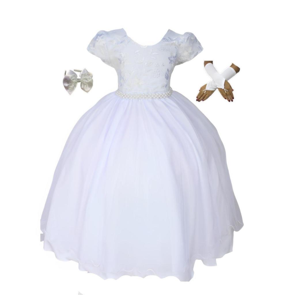 Vestido Infantil Juvenil Longo Branco Luxo Casamento Daminha Formatura Festa Luxo