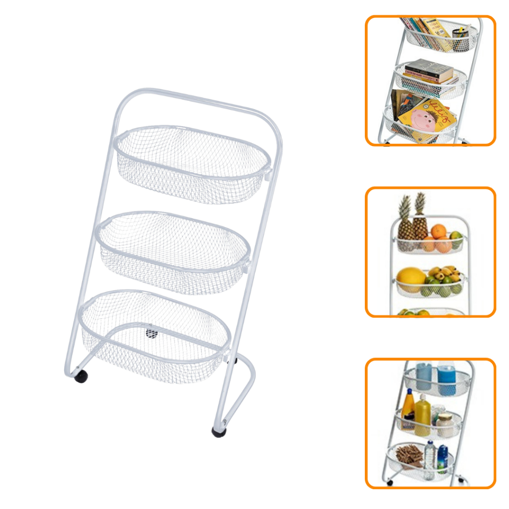 Fruteira De Chão Multiuso 3 andares Organizador Com Rodinhas em Oferta na Shopee