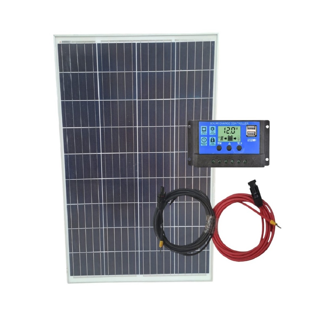 Painel Placa Módulo Solar 100w C/ Controlador PWM Carregador De Bateria 12v C/ Cabo e Conector MC4