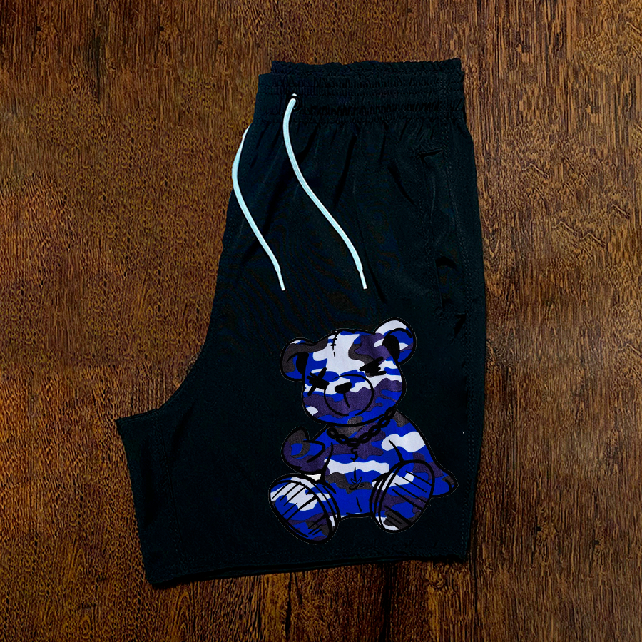Bermuda Masculina Urso Streat Camuflado Azul Urbans Money Company Skate Short Tac Tel em Elastano