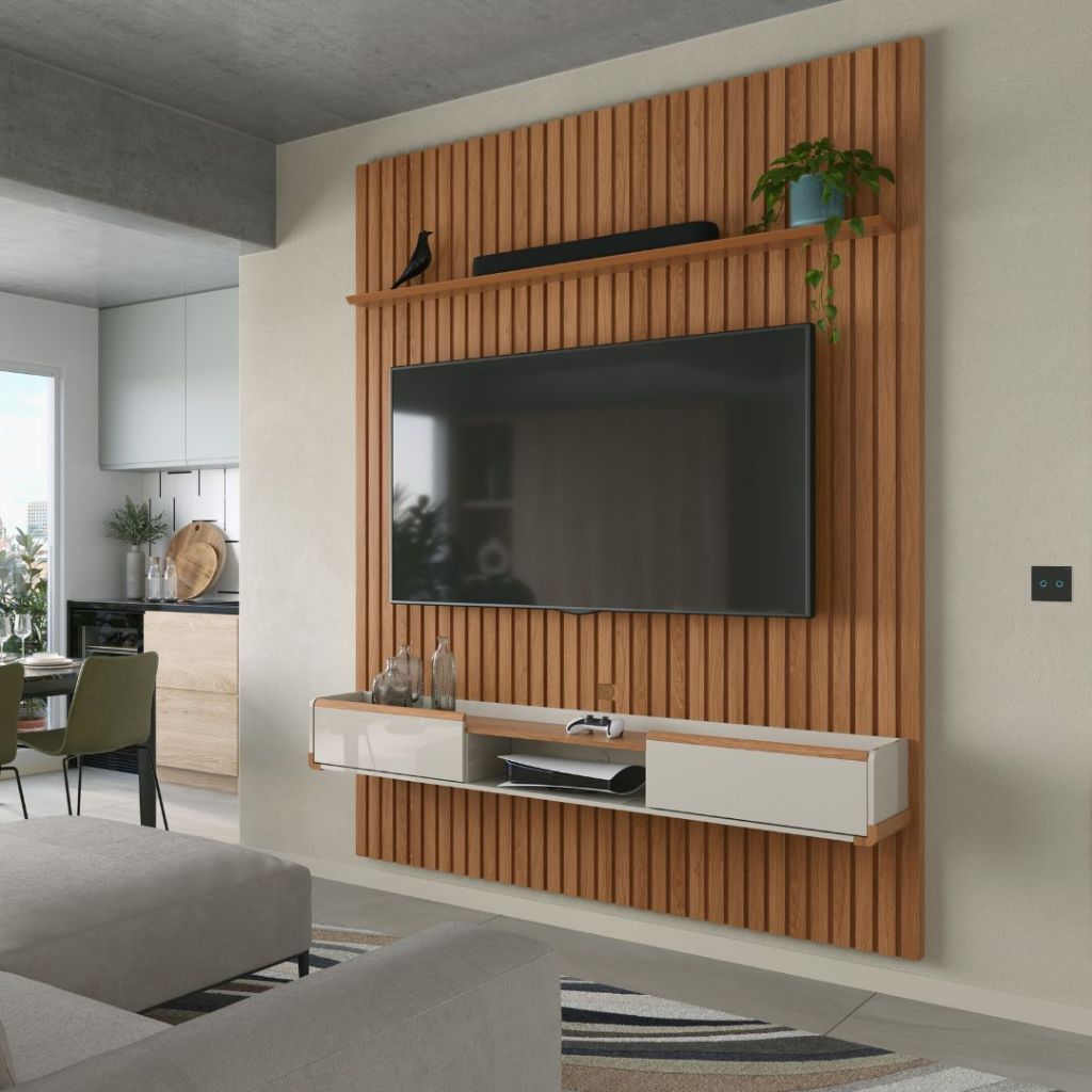 Rack Sala de Estar Para TV 70" Suspenso Atlas Movelove 1.83m MDF Off White New 2 Portas · foto 2