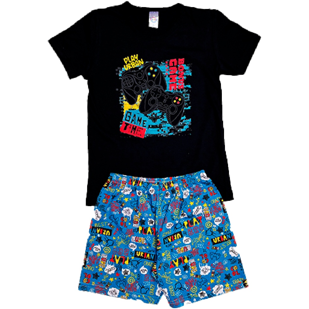 Roupa Infantil Conjunto de Pijama Juvenil Menino Verão Manga Curta Barato Atacado