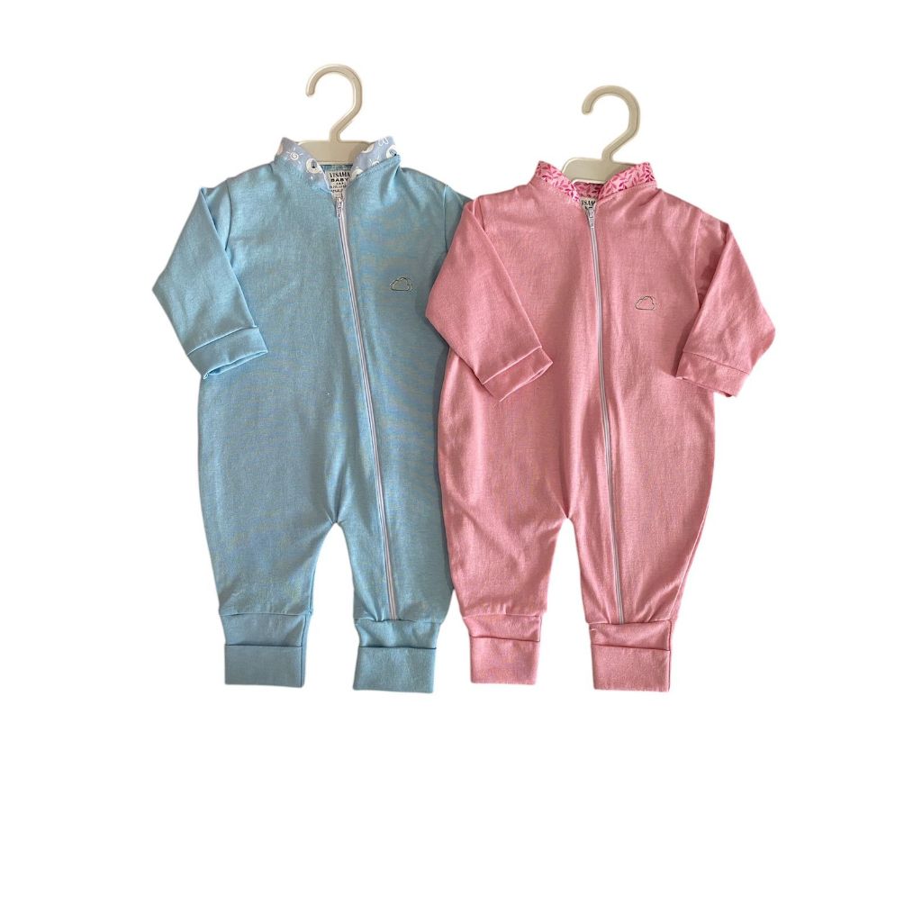 kit 2 peças macacão de zíper vira pé 100% algodão bebe Rn. em Oferta na Shopee