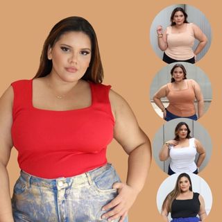 KIT Com 4 Blusa Regata Social Plus Size Chique com Gola Quadrada Veste 44 ao 52 Verão em Oferta na Shopee