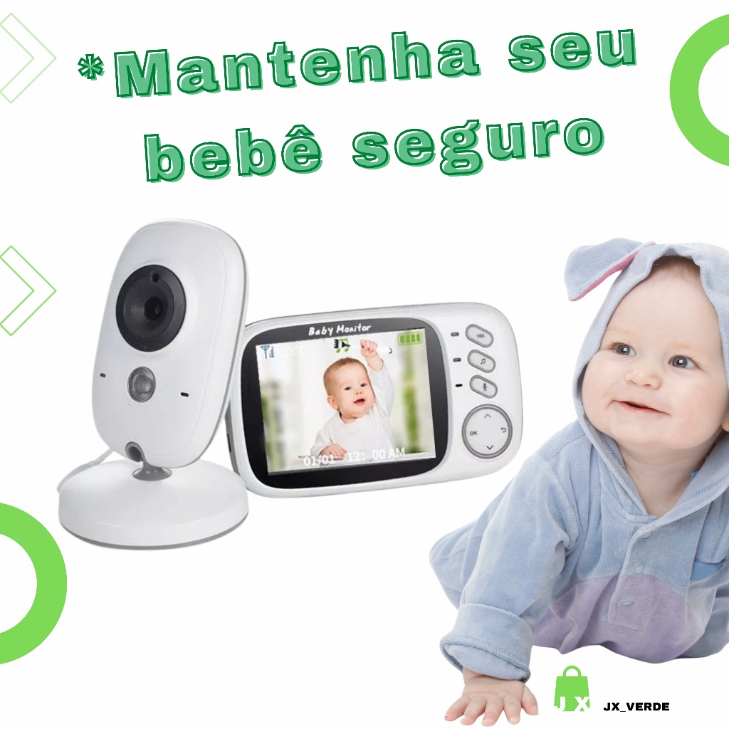Baba Eletrônica Com Monitor Visão Noturna, Câmera c/ Audio Sensor de Temperatura VB603