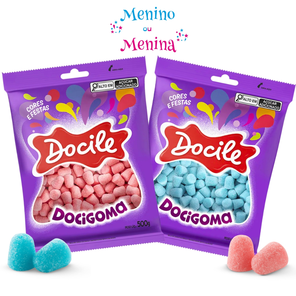 Kit Balas Docigoma Mini Sino Azul e Rosa 500g cada Docile Ideal Para Chá Revelação