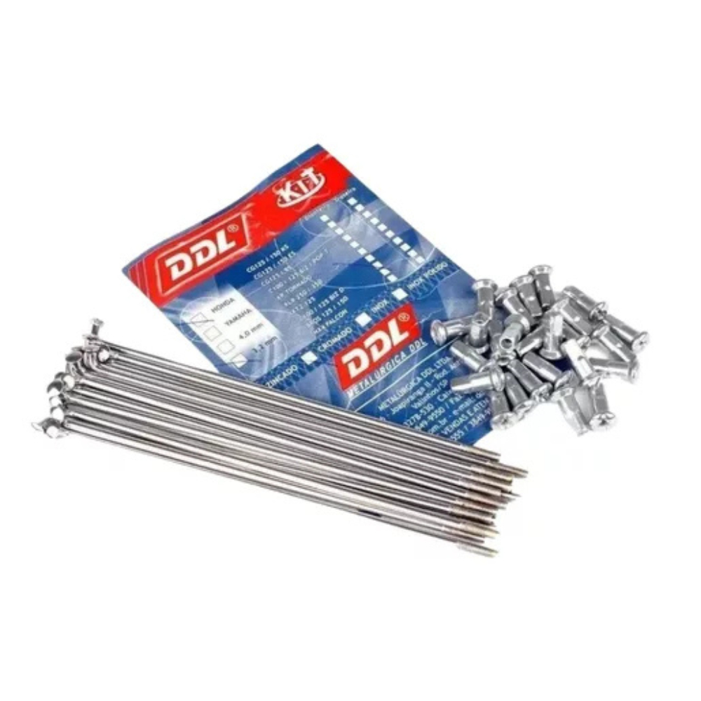 Par Raio DDL4mm Diant +Traseiro Titan Start Fan 125/150/160 CG Freio Tambor Lona Cromado Honda Aro