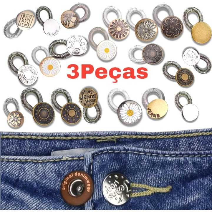 Kit com 3 extensores com molas de calça jeans 17mm - mais conforto ajuste para seu dia a dia em Oferta na Shopee