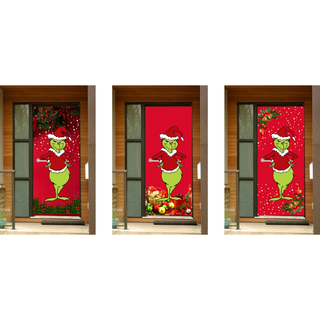 Capa de Porta Decorativa Tecido Sublimado para porta de até 0,85x2,10 Natal 3d Com Desenho Feliz Natal Grinch