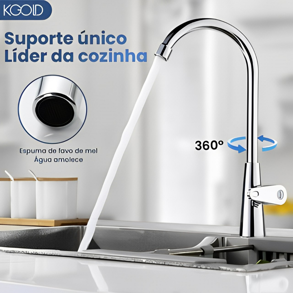 Torneira Curva Alta Para Cozinha/Banheiro Modelo de Bancada 360° Graus KGOLD em Oferta na Shopee