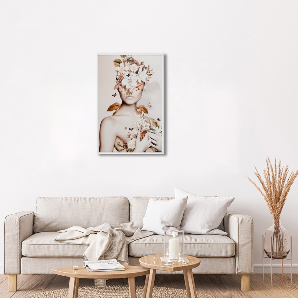 QUADRO DECORATIVO FIGURA MULHER COM FLORES COM MOLDURA PARA SALA QUARTO ESCRITORIO