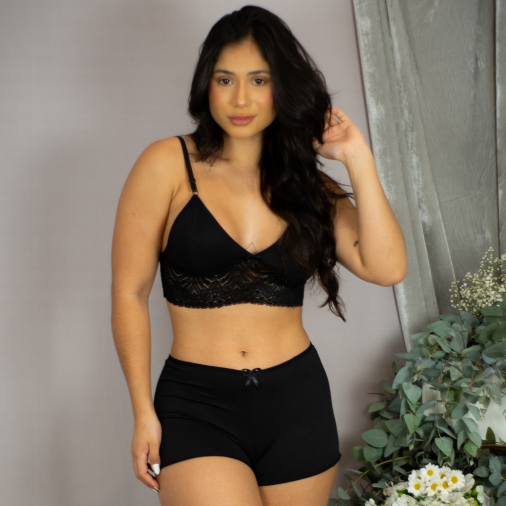 Kit 3 Top Doll Mel Baby Pijama Renda Sexy Short Microfibra Luxo Noite