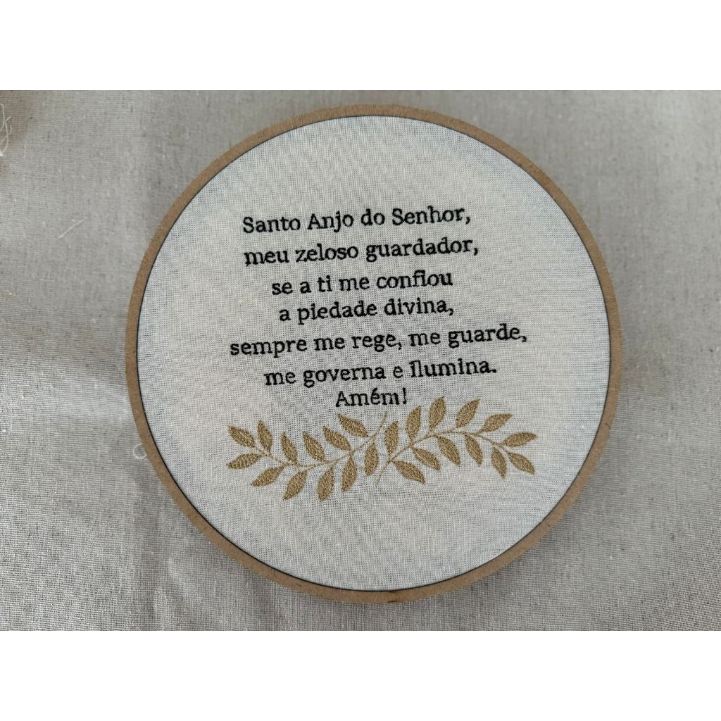 Quadro Bastidor Redondo Bordado Porta Maternidade Santo Anjo do Senhor
