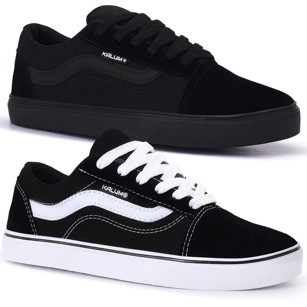 Kit 2 Tenis Tradicional Kalum Skool Sola Reta Retro Feminino Masculino Oferta