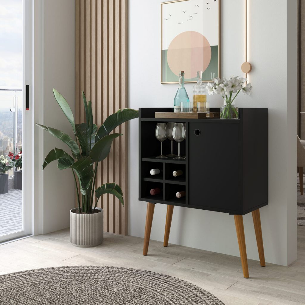 Aparador Buffet Balcão Multiuso Para Sala Bar Adega Com Porta - Preto em Oferta na Shopee