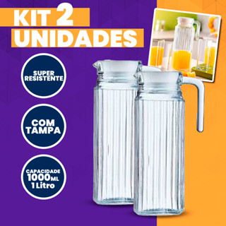 Jogo Com 2 Jarras De Vidro Suiça Transparente 1 Litro Com Tampa
