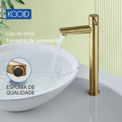 Torneira Monocomando Bica Alta Banheiro Dourada/Cromada/Preto 35cm KGOLD