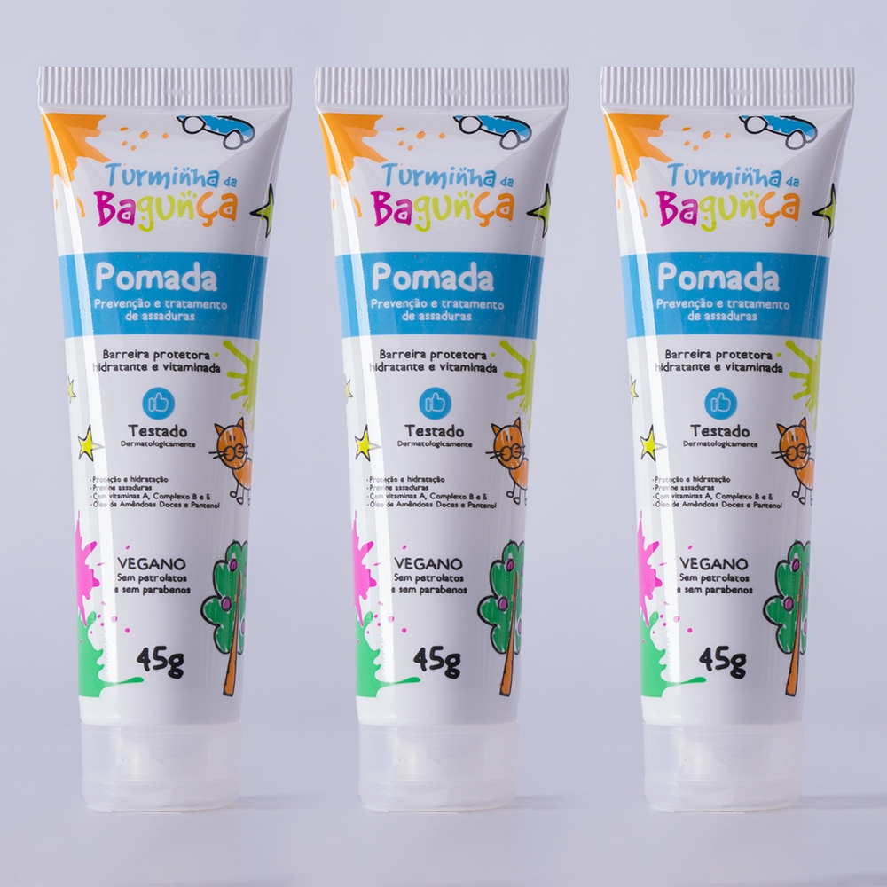 Kit com 03 Pomadas/Creme de Prevenção de Assaduras TURMINHA DA BAGUNÇA 45g - 100% Vegano
