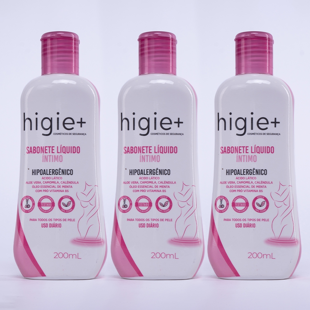 Kit 03 Frascos de Sabonete Liquido ÍNTIMO 200 ml Higie+ Hipoalergênico