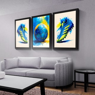 Kit 3 Quadros Decorativos Futebol Chuteira Abstrato Mosaico Sala Quarto Escritório em Oferta na Shopee