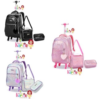 Kit Mochila de Rodinhas + Lancheira+Estojo Love Just DENLEX/Mochila para Menina/Mochila de rodinhas Juvenil/Mochila Teen