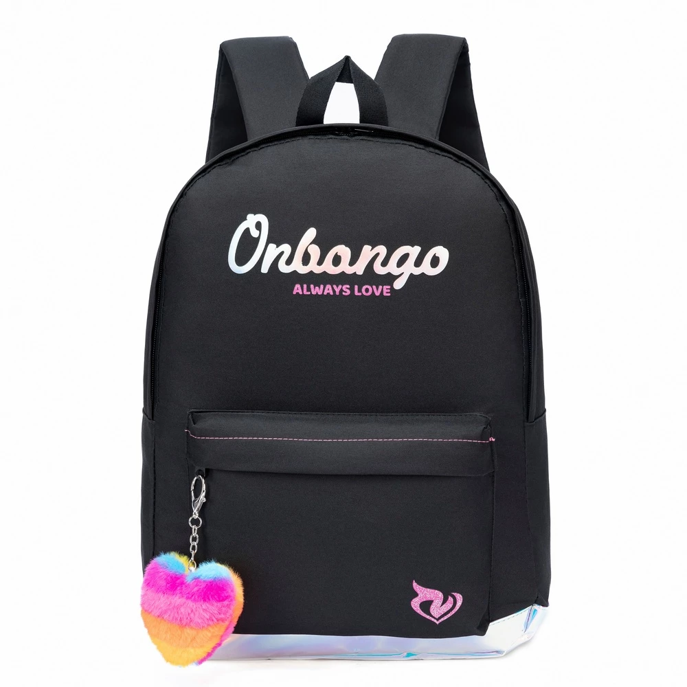 Mochila Bolsa Feminina Onbongo Escolar Faculdade Viagem Resistente Com Pompom