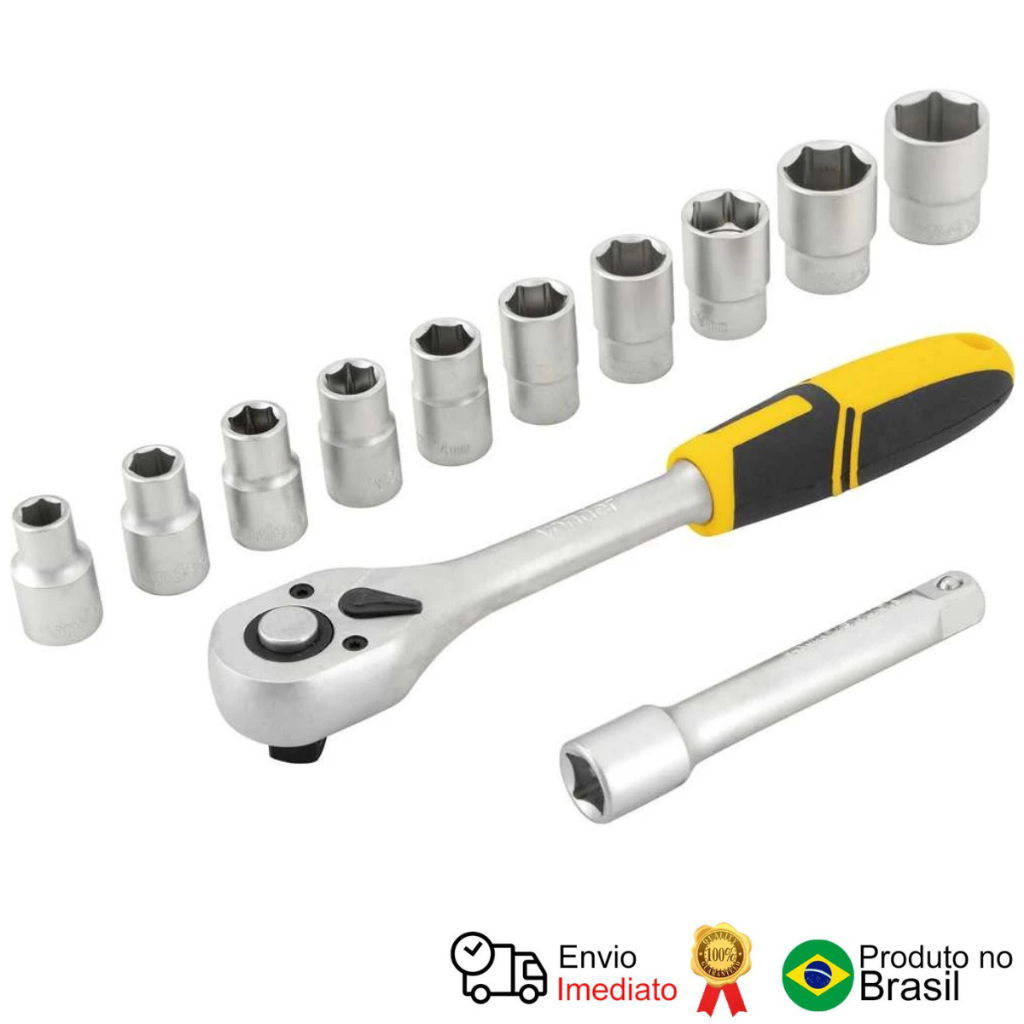 Jogo De Soquetes Sextavados 1/2 10 A 24mm C/ Catraca 12 Pcs em Oferta na Shopee