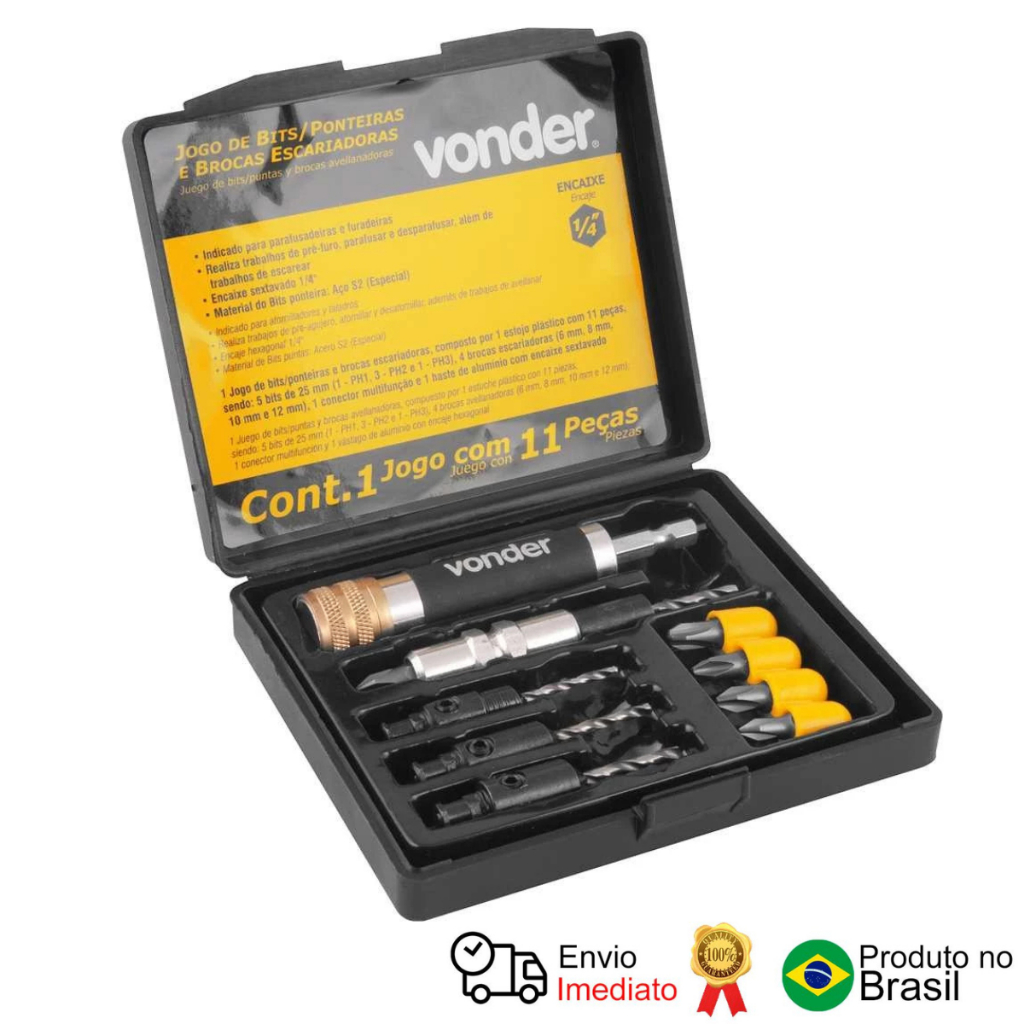 Jogo De Ponteiras E Brocas Escareadoras 11 Peças 1/4 Vonder em Oferta na Shopee