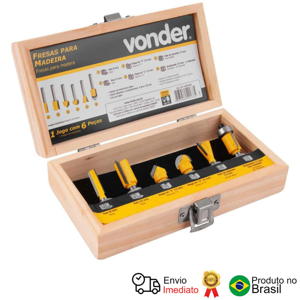 Jogo De Fresas Para Madeira Com 6 Peças Vonder em Oferta na Shopee