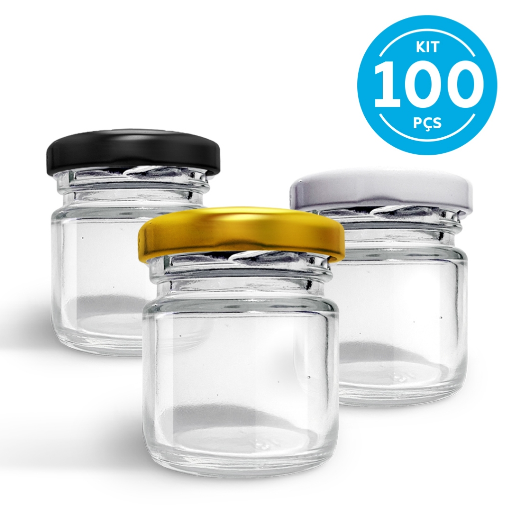 KIT c/100 Potes de Vidro 40ml p/Geleias, Doces, Conservas, Temperos, Compotas em Oferta na Shopee