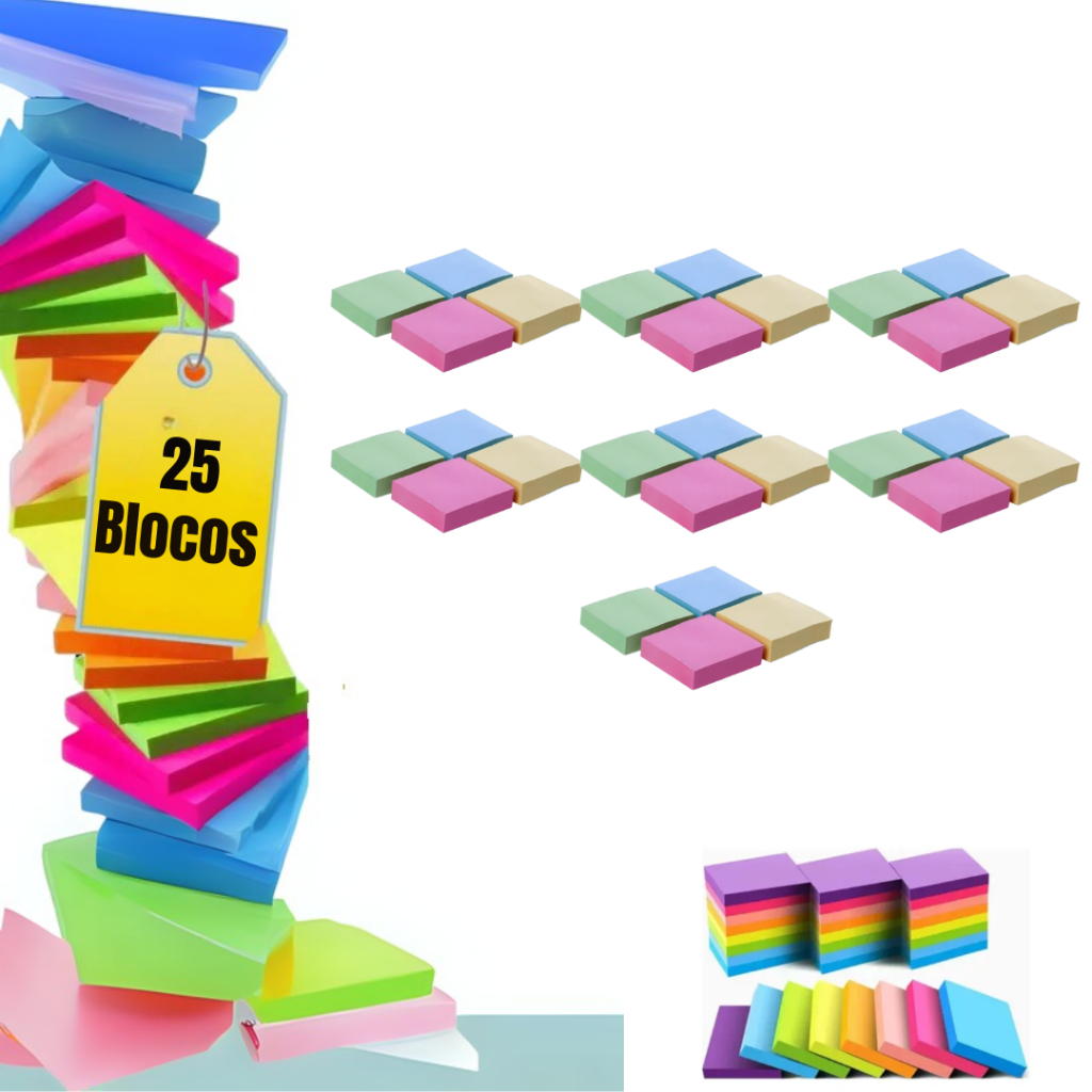 Bloco De Notas Post Auto Adesivo Cubo Colorido It Kit 24 Blocos 2400 Folhas em Oferta na Shopee