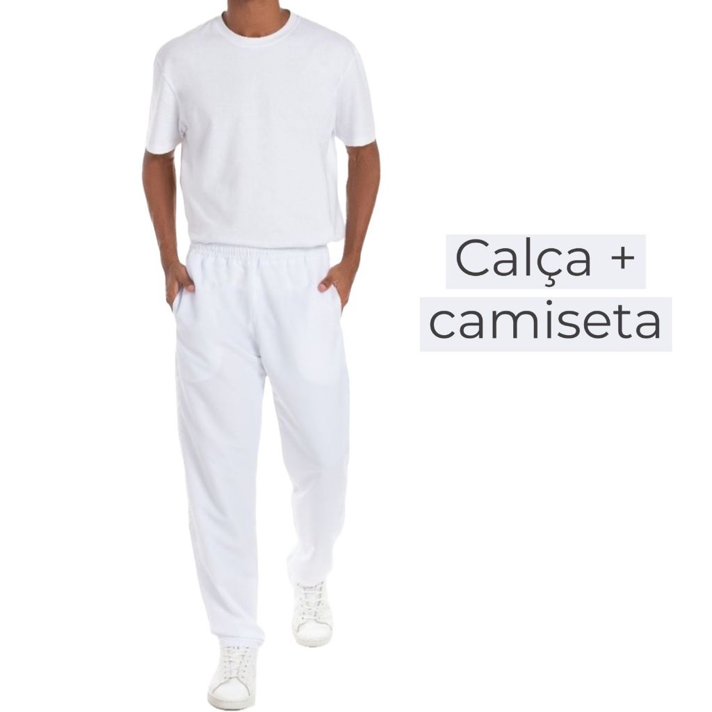 Kit PLUS SIZE EG1 Calca Tactel   BRANCA e Camisa Poliester  Manga Curta