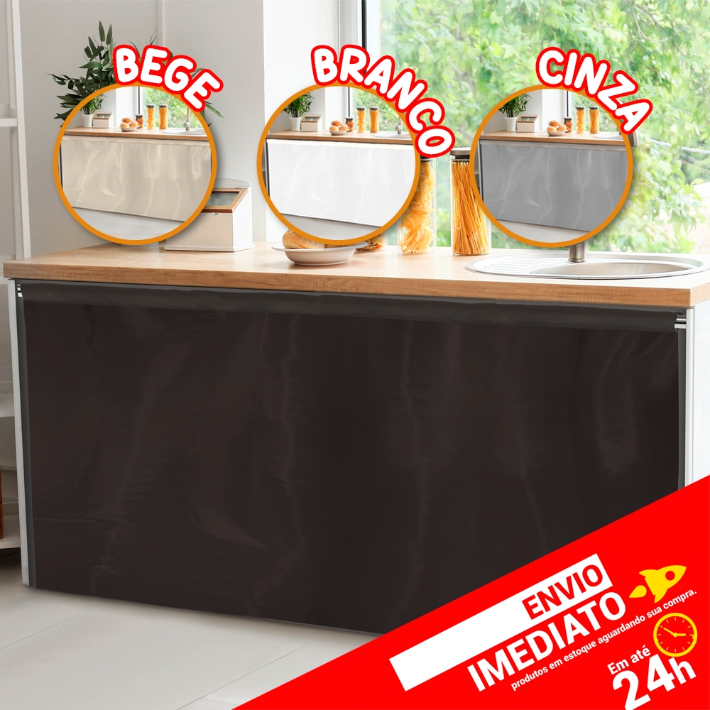 Cortina para Pia de Cozinha Tecido Poliéster Lisa Moderna Lavável 1,00cm x 1,40cm - Envio Imediato