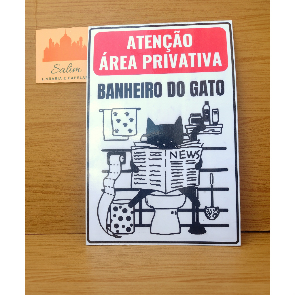 Placa Decorativa Gato Banheiro Pets