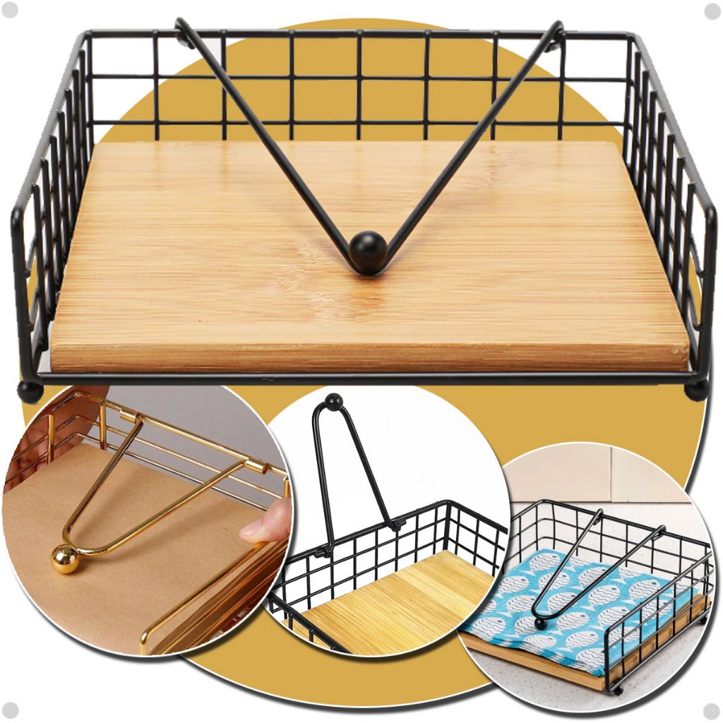 Porta Guardanapos Quadrado Luxo Metal Bambu Suporte Com Peso