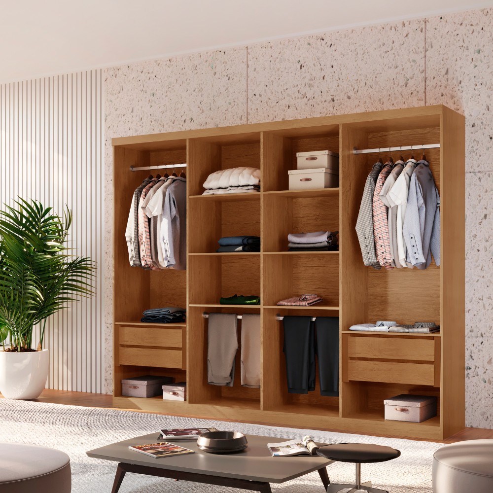 Closet Casal Hera Gold 4 gavetas e 8 prateleiras MDF Rufato - Home & Living