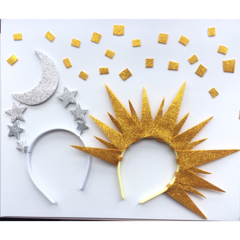 Kit De Arco Tiara Sol e Lua Duplo Fantasia Carnaval Constelação em Oferta na Shopee