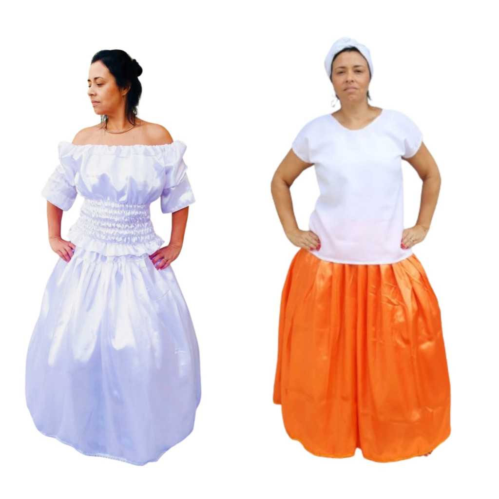 SAIA DE CETIM BRANCA E LARANJA UMBANDA CANDOMBLÉ IANSÃ/EWA Oxalá