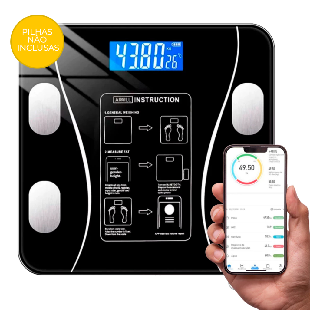 Balança Bioimpedância Profissional Digital via Bluethooth Até 140kg