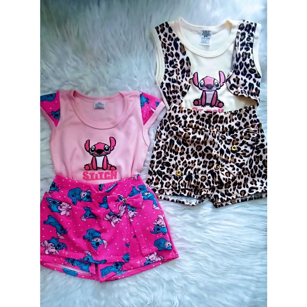 Kit 2 Conjunto FLORAL Infantil Menina Blusa+Short Confortavel Estampado 2 a 6 anos Cor Sortida