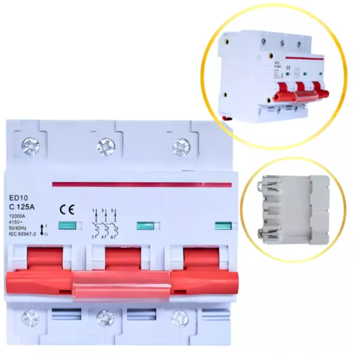 Disjuntor Tripolar Din 3 Polos Trifasico 125a Amperes Curva C 100a Amper