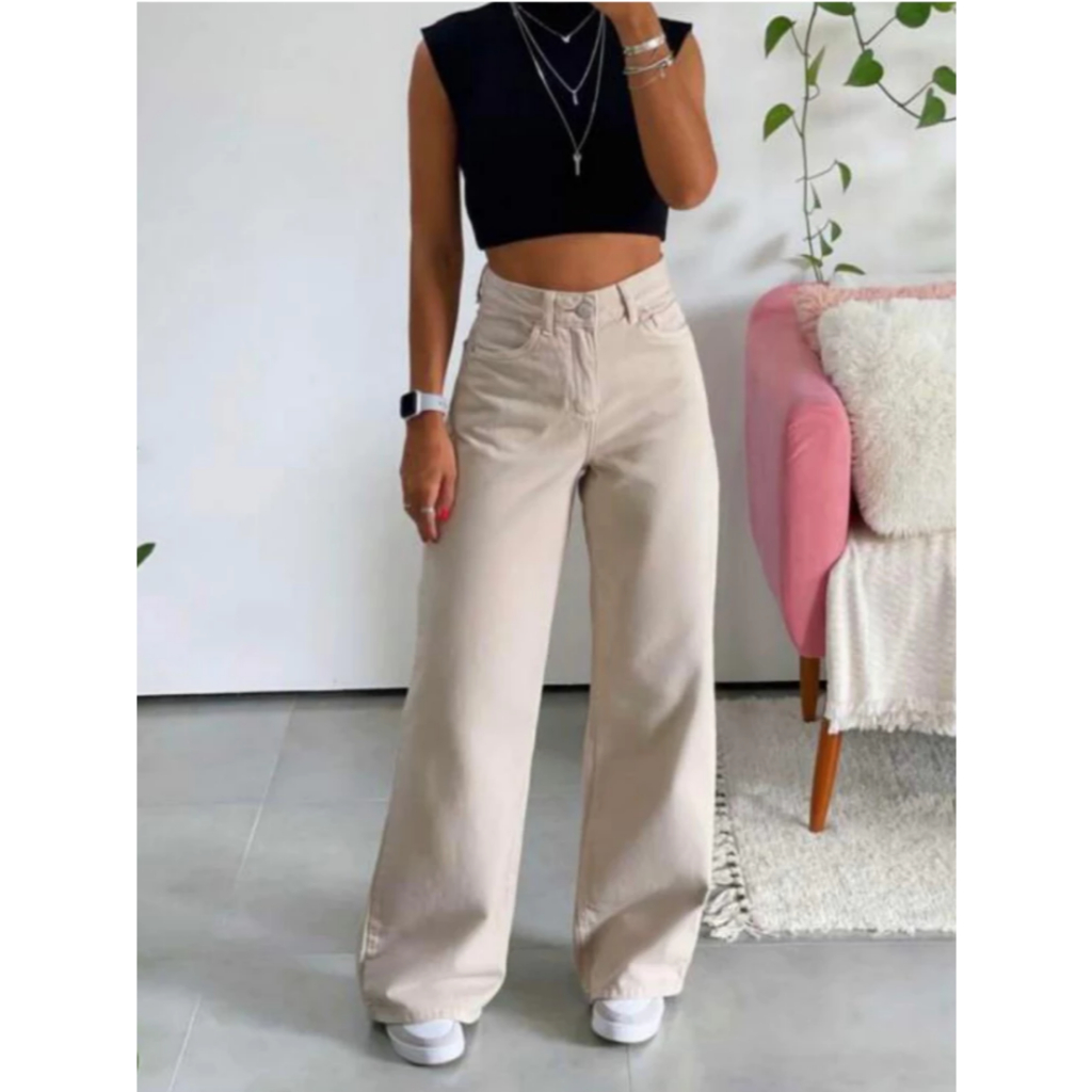 Calça Jeans Feminina Wide Leg Pantalona Moda Feminina Lançamento em Oferta na Shopee