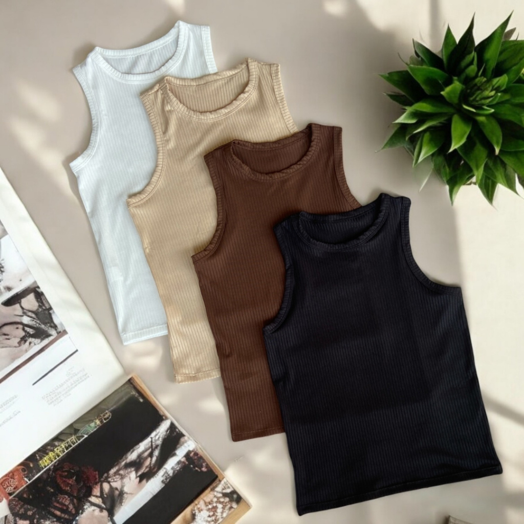 Kit 4 Regata Canelada Básica Blusinha Gringa Feminina Tendência Verão Sem Manga Blusa Camiseta em Oferta na Shopee