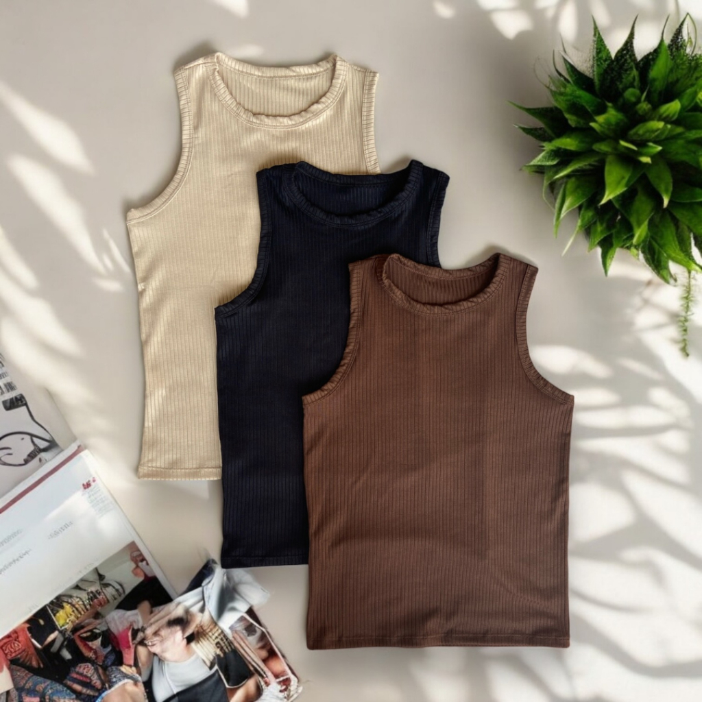 Kit 3 Regata Canelada Básica Blusinha Gringa Feminina Tendência Verão Sem Manga Blusa Camiseta em Oferta na Shopee